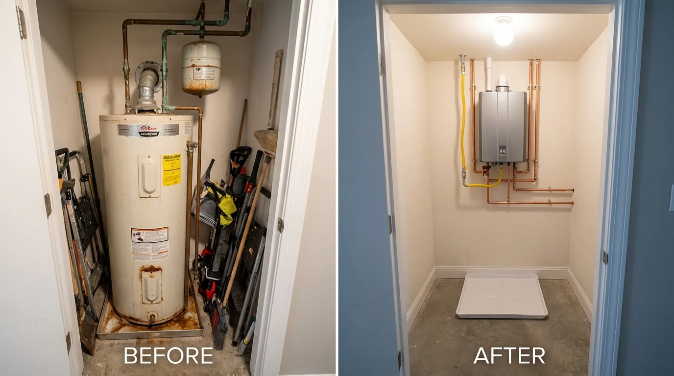 Tank water heater versus wall-mounted tankless unit comparison for Otis, MA homeowners